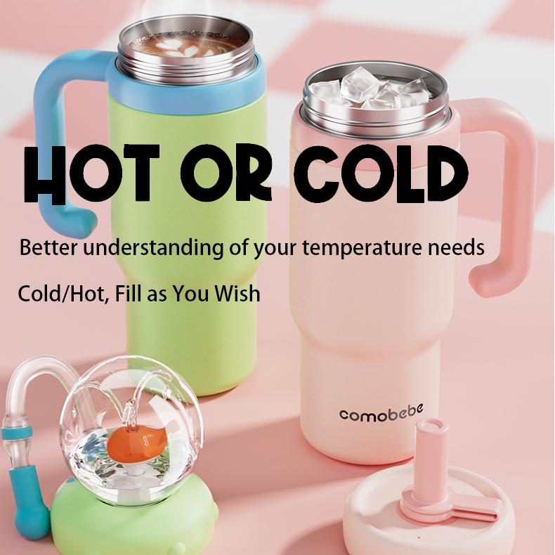 24oz Stainless Steel Whale Fountain Tumbler with Handle, two lids, Spill-Proof, 24 oz Tumbler. Suitable for kids, teenagers, and adults.