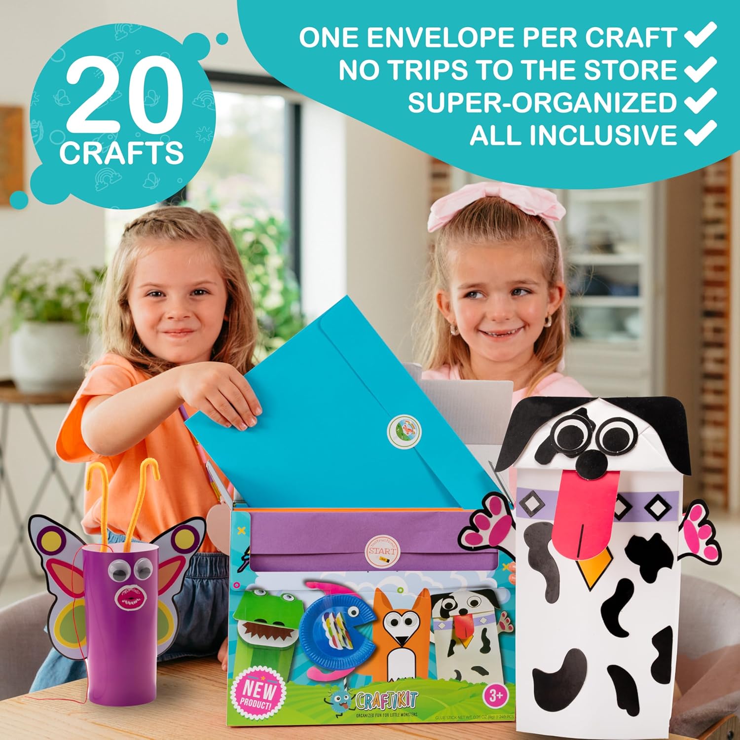 20 Crafts in a Box - Simple Paper Crafts for Kids Ages 3-8 - Low Mess - Easy to complete - All-Inclusive