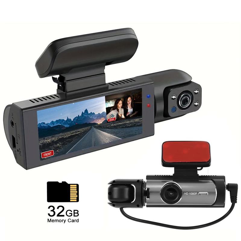 Front & Inside Dashcam,, Wide Angle Car Driving Recorder with IR Night-Visionr, 3.16 Inch lPS Screen 1080P HD Car Camera with Dual Lens,