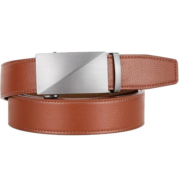 Premium Leather Slide Ratchet Belt with Adjustable Automatic Buckle