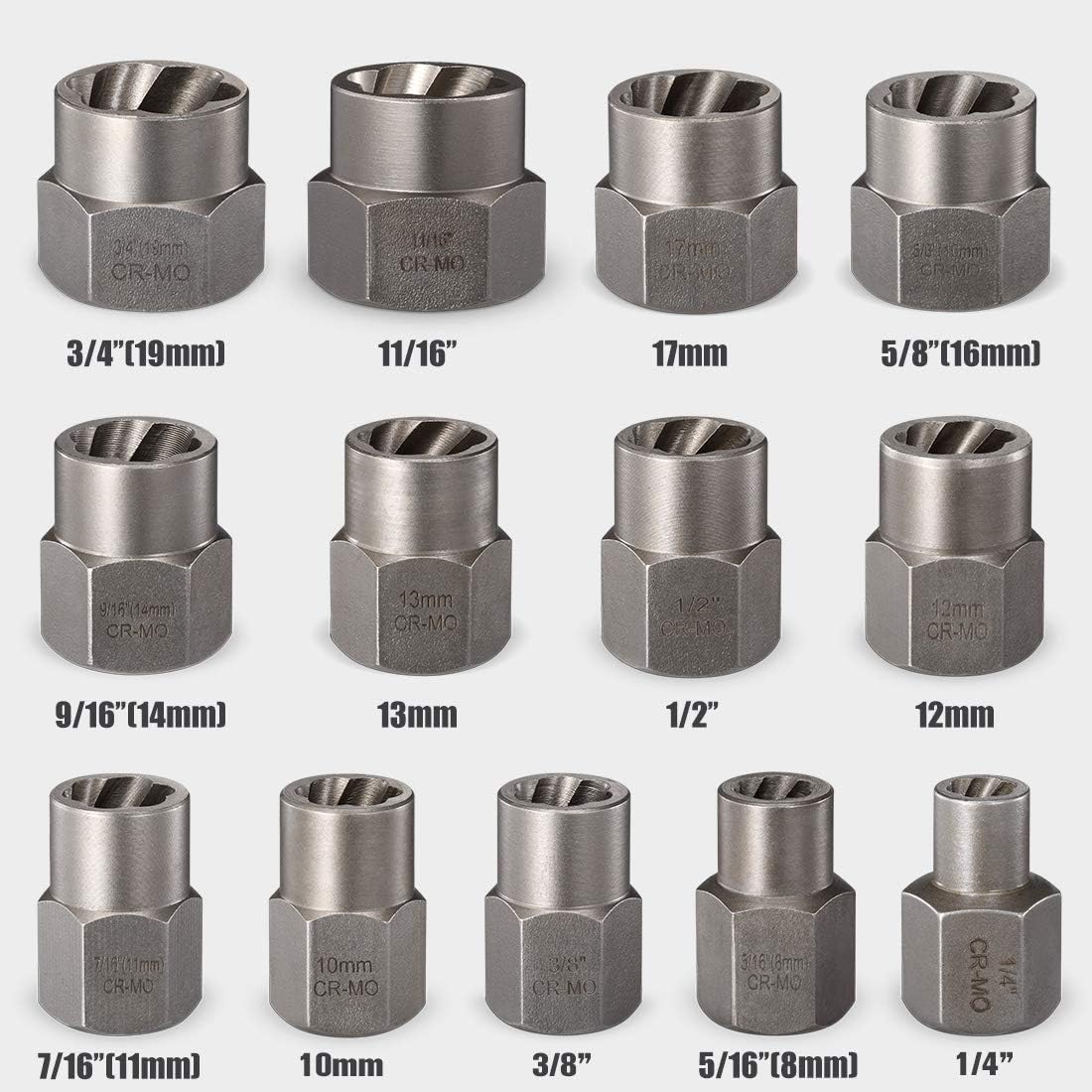 Bolt Extractor Tool Set, 13+1 Counts Impact & Nut Remover Stripped Lug Remover, Lug Nut Removal Tool, Drive Rounded Bolt Remover for Removing Damaged, Frozen, Rusted