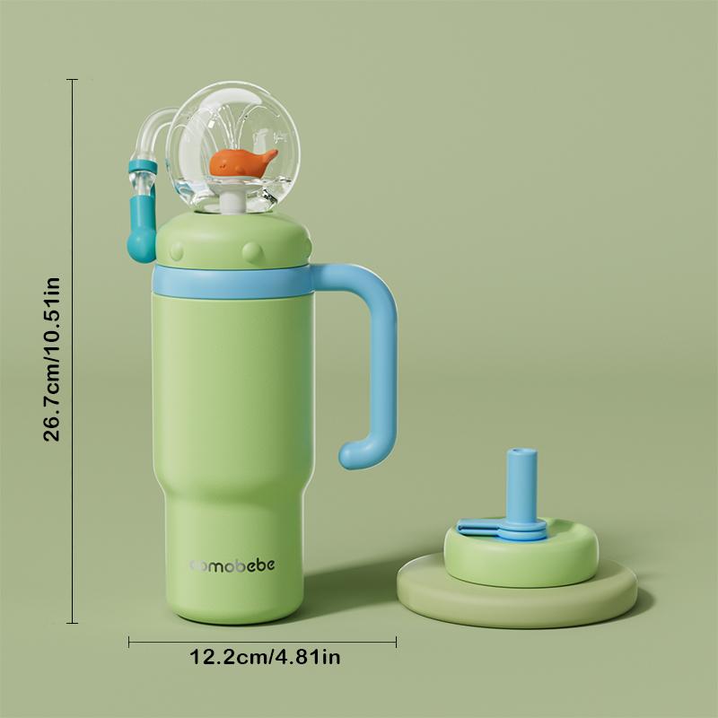 24oz Stainless Steel Whale Fountain Tumbler with Handle, two lids, Spill-Proof, 24 oz Tumbler. Suitable for kids, teenagers, and adults.