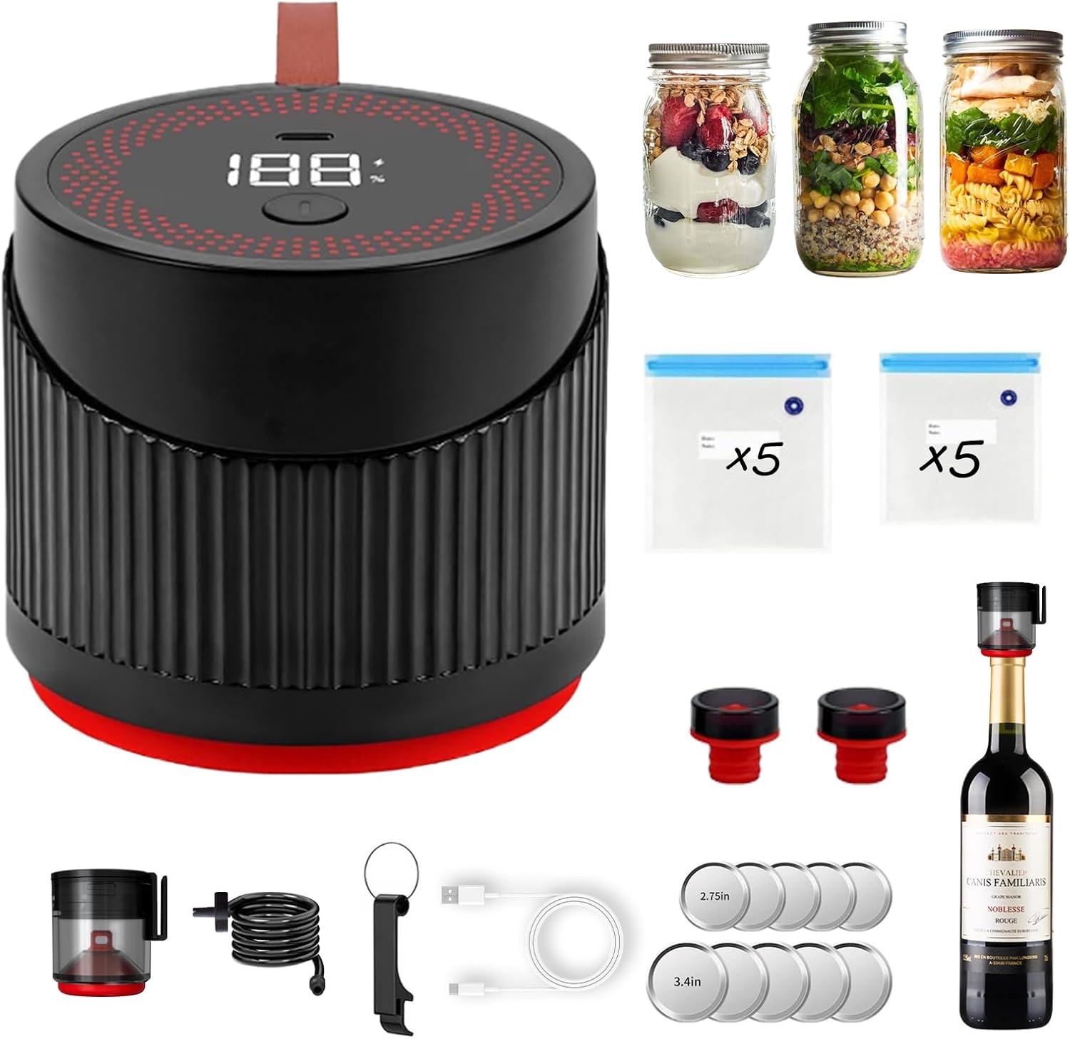 3 IN 1 Portable Automatic Mason Jar Vacuum Sealer Kit for Food Storage and Preservation