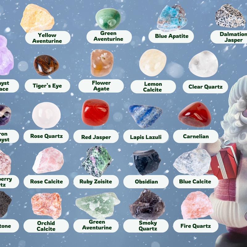 Holiday Advent Calendar - 24 stones to open everyday, stones listed on card