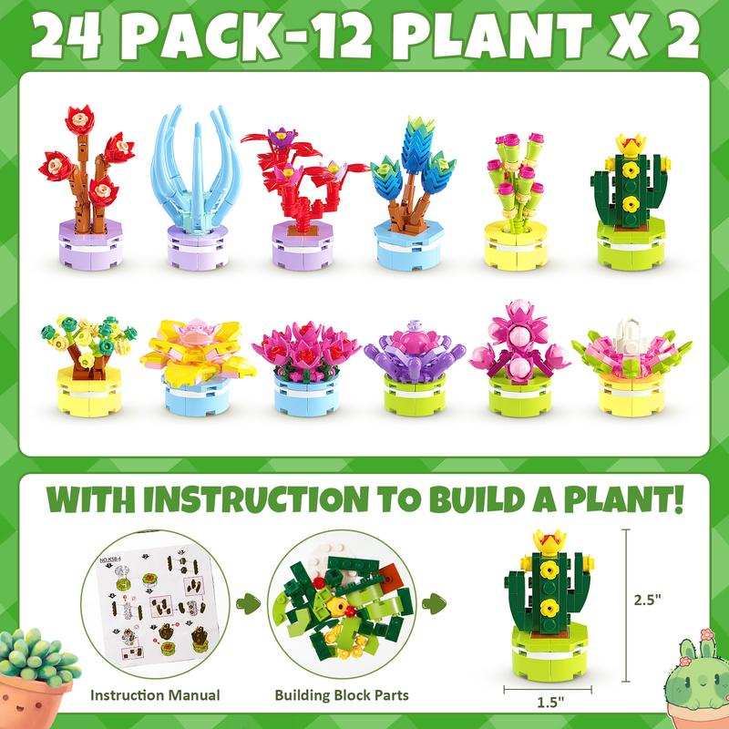 24 Packs- Valentines Day Gifts - Succulents Building Blocks with Valentines Day Cards for Classroom School Boys Girls, Valentines Exchange Gifts Party Favors Class Prizes