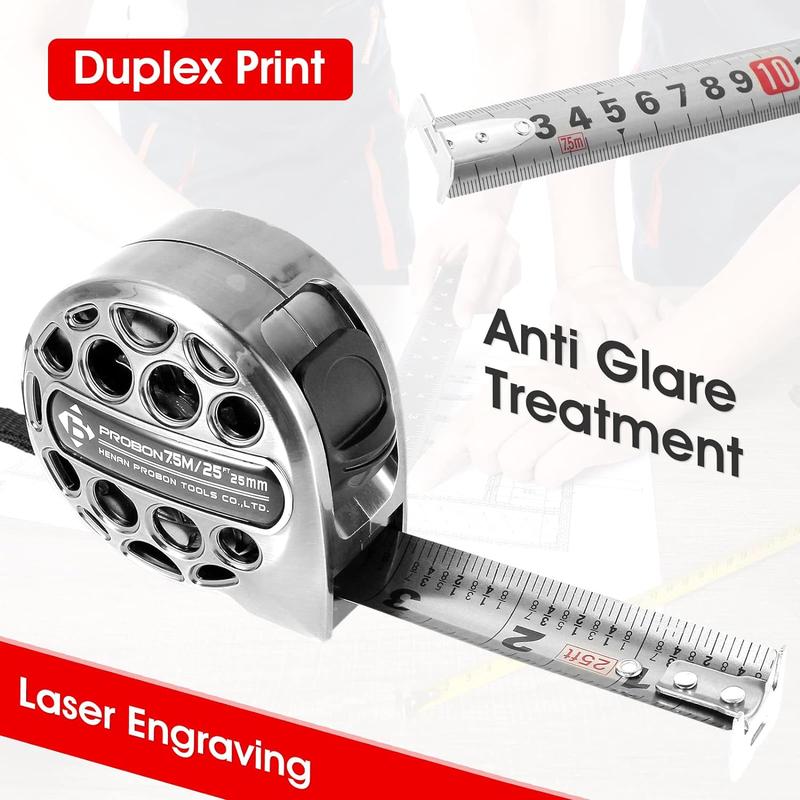 25FT Stainless Steel Measuring Tape, Double-Sided Scale Tape Measure, Portable Retractable Measure Ruler for Household Agricultural Industrial Woodworking,