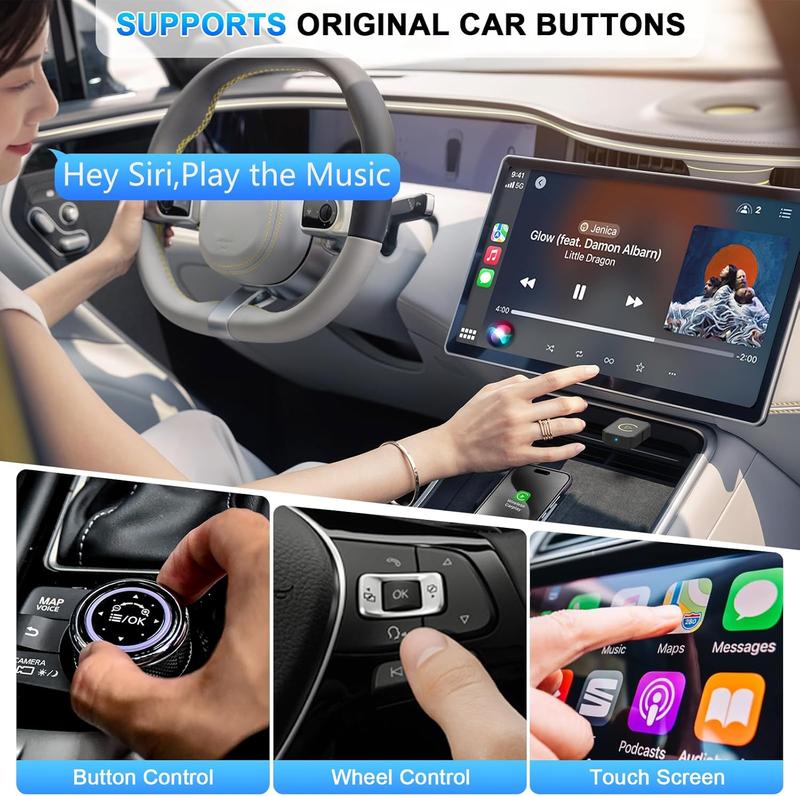2-in-1 Wireless CarPlay & Android Auto Adapter, Wireless Apple CarPlay Adapter for Factory Wired Cars