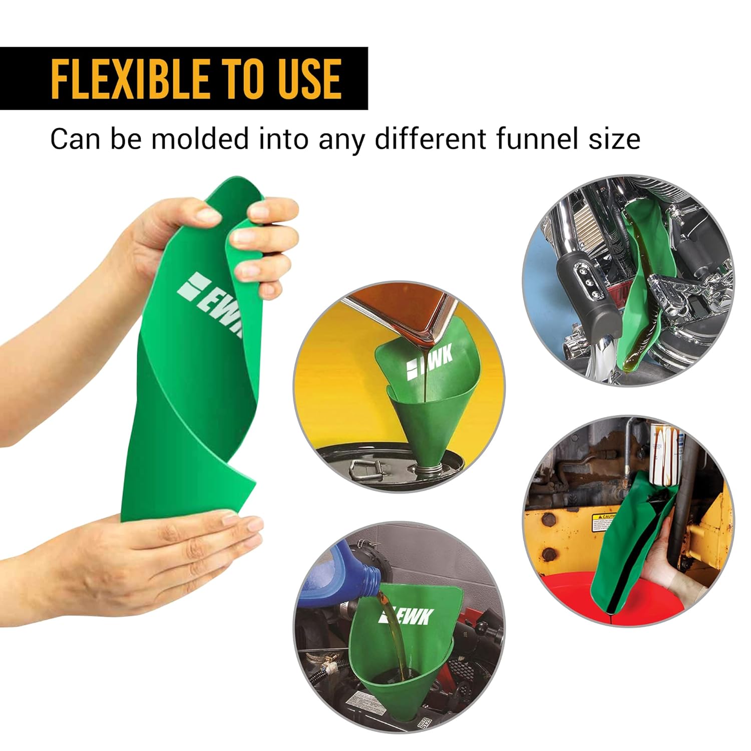 EWK Flexible Oil Funnel Reusable General Oil Change Draining Tool Spill-Free Oil Filling