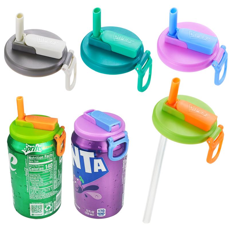 DIPESI 4-Pack BPA-Free Soda Can Lids with Straw - Reusable Lids for Seltzer, Juice & Beverage, Silicone Straws Included Drink Covers