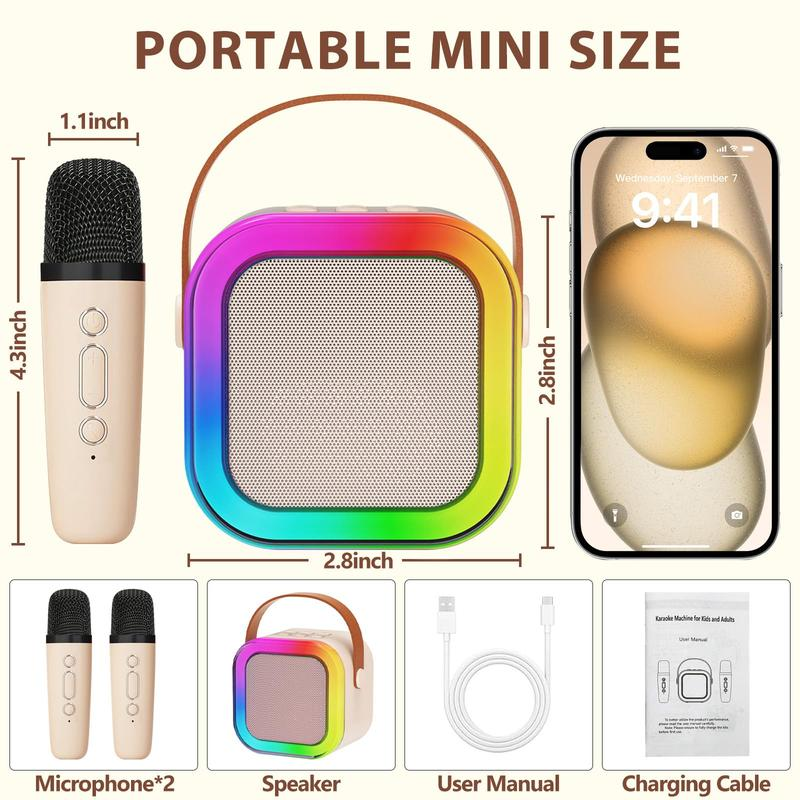 Mini karaoke machine with microphone sound system, portable karaoke machine with 2 wireless microphones,