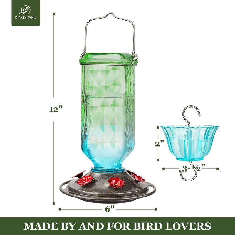 Kingsyard 24oz Glass Hummingbird Feeder for Outdoor Hanging, with Ant Moat & 6 Feeding Port,