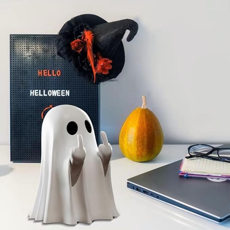 Halloween Chost Figurine - Spooky Resin Middle Finger Ghost Statue - Cute Ghost Decor for Halloween Decorations Ornaments