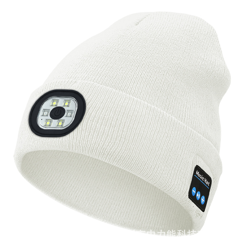 Bluetooth Beanie with LED Headlight and Removable Speakers,