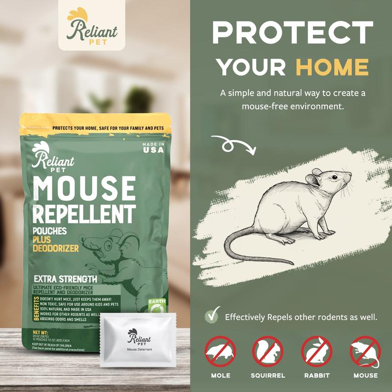 Reliant Pet Mouse Repellent Pouches- Keep Rodents Out of Cars - Mouse Deterrents with Peppermint Oil