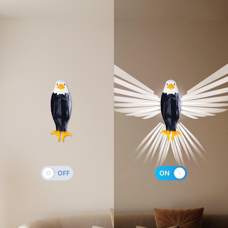 Magnetic Wall-Mounted Eagle Night Light with Remote Control, Battery Operated and Removable Charging,