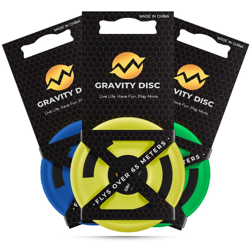 Gravity Disc 3 Pack - Blue, Green, Yellow - Unique Patent-Pending Design, Pocket-Sized, Encourages Exercise & Outdoor Play, Ultimate Mini Flying Discs for Trick Shots & Outdoor Fun