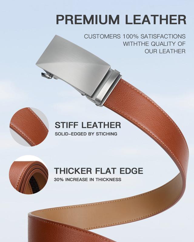 Premium Leather Slide Ratchet Belt with Adjustable Automatic Buckle