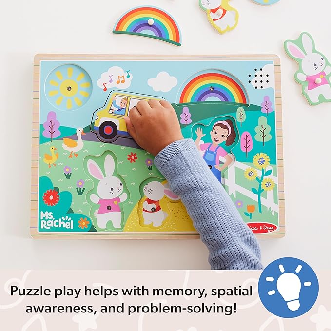 Wooden Song Peg Puzzle, 6-Piece with Full Songs, Toddler Toys for Boys and Girls Ages 2-5+ Years - FSC-Certified