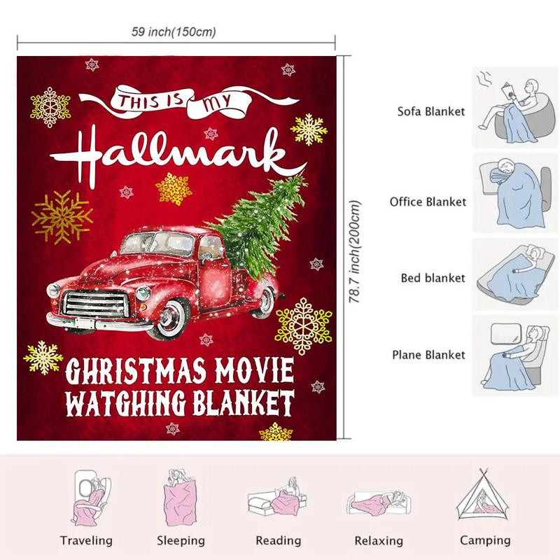 Christmas Car Pattern Blanket, Warm Napping Blanket for Home Office Travel Camping Dormitory