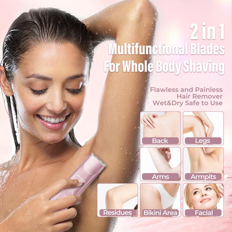 Akunbem Bikini Trimmer, Electric Shaver and Razor Rechargeable 2-in-1 Body and Facial Epilator,