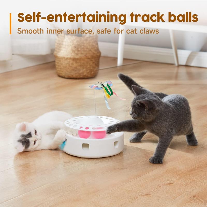 Christmas gift for cats-Cat Toys 3in1 Automatic Interactive Kitten Toy, Fluttering Butterfly, Moving Ambush Feather, Track Balls, Dual Power Supplies