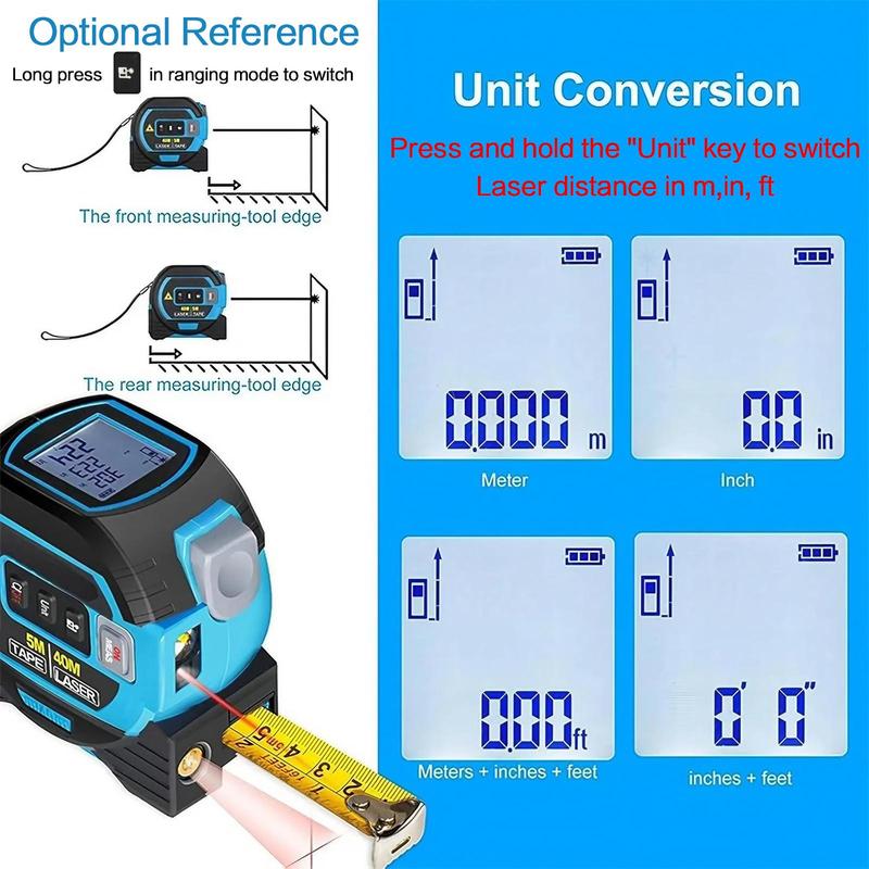 2 in 1 Digital Laser Tape Measure, LCD Display & Self-locking Device, Accurate Measurement Tool,