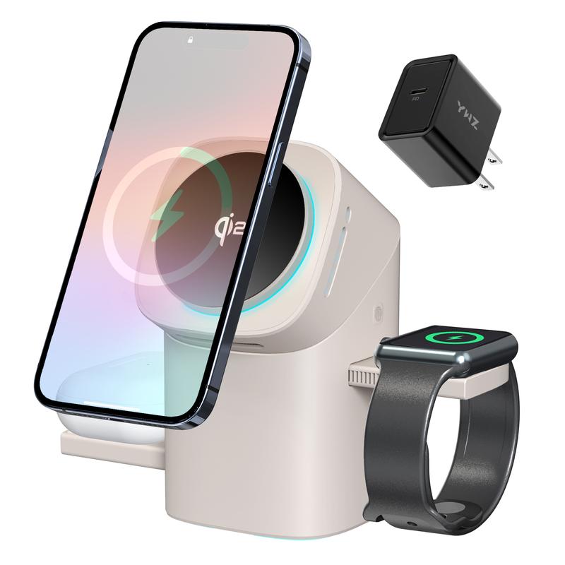 Three in one wireless charger, fast charging, Qi2 certified, suitable for iPhone, iWatch, AirPods headphone charging stations,