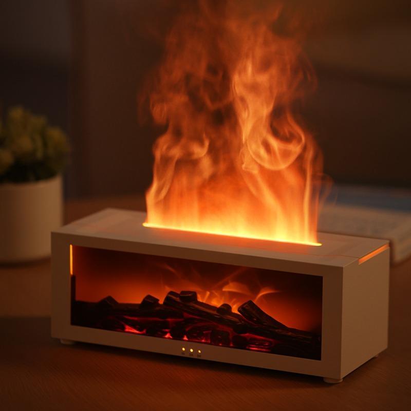 Simulated Fireplace Flame Humidifier, USB Powered Atomizing Mist Maker with Night Light, Portable Humidifier with Timer,