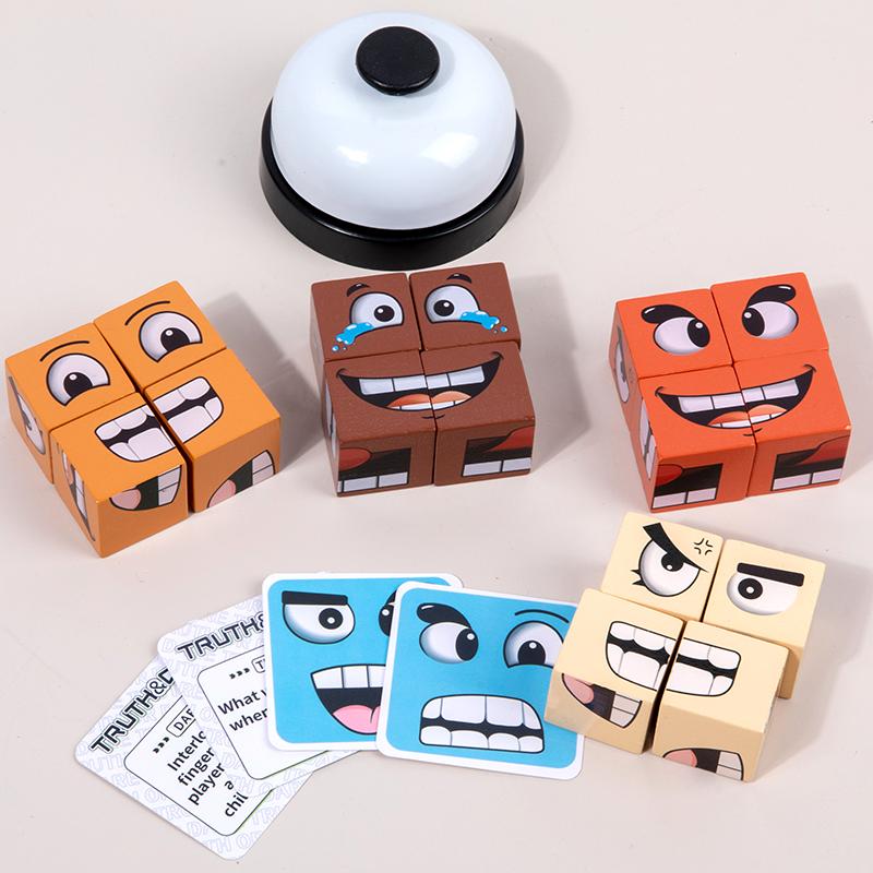 Face-Changing Cube Building Blocks Wooden Expressions Matching Block Board Games for Family Night Puzzle Games