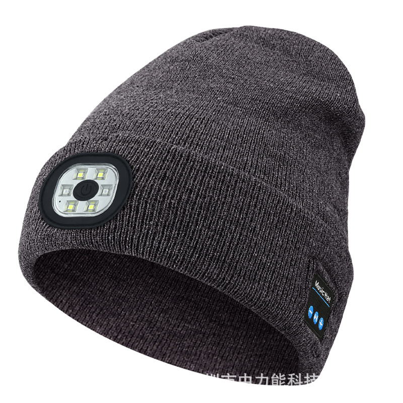 Bluetooth Beanie with LED Headlight and Removable Speakers,