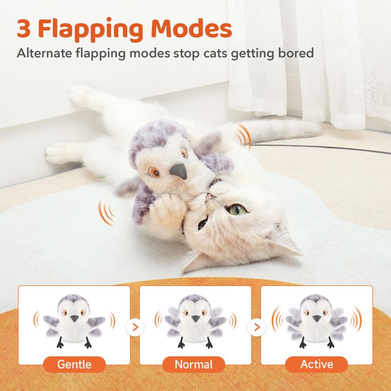 Flapping Bird Cat Toy, Lifelike Bird Chirp , Touch-Activated Kitten Toy Rechargeable,