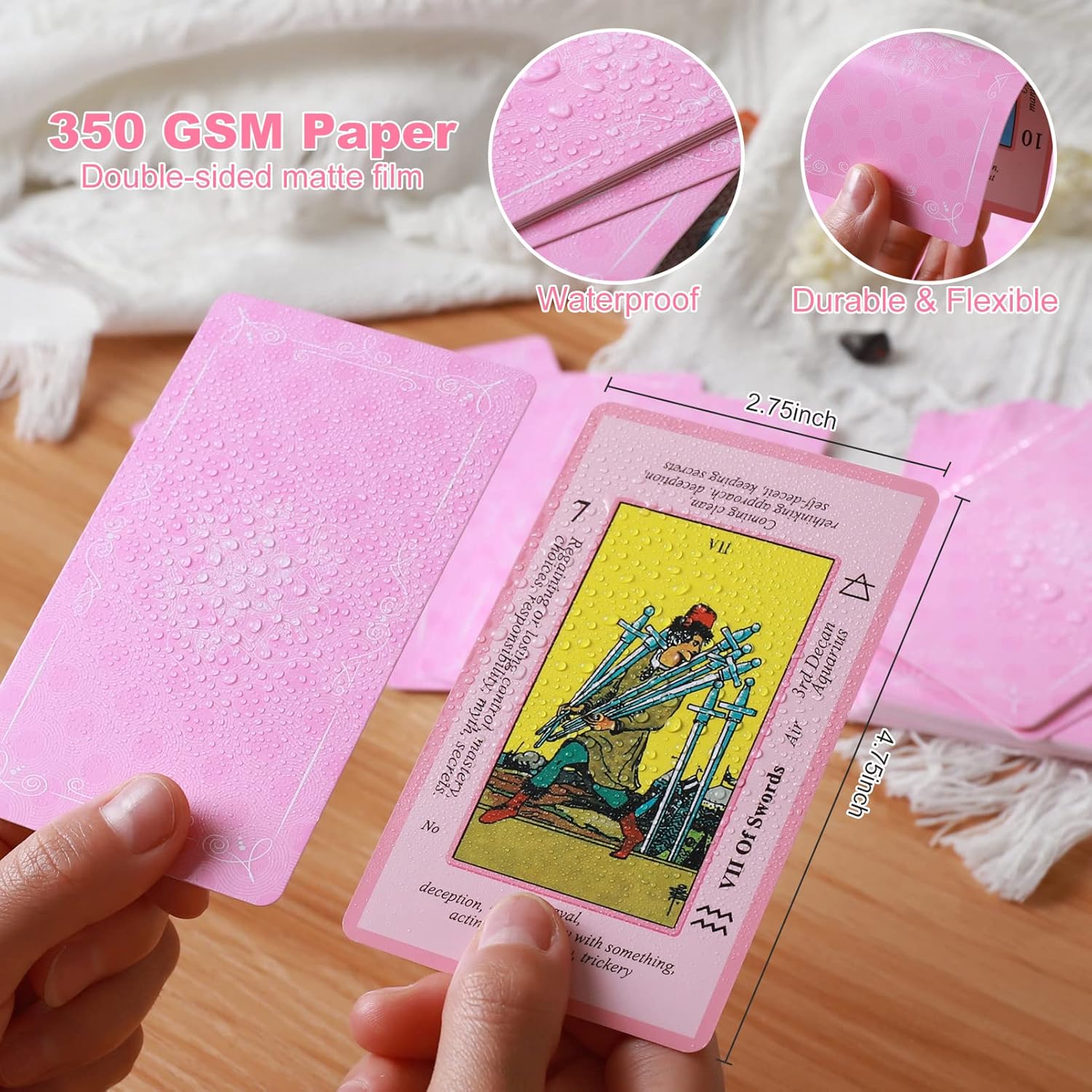 Pink Tarot Cards Deck Set for Beginners with Meanings On Them-Tarot Card with Guidebook-(Free Velvet Tarot Bag Pouch)