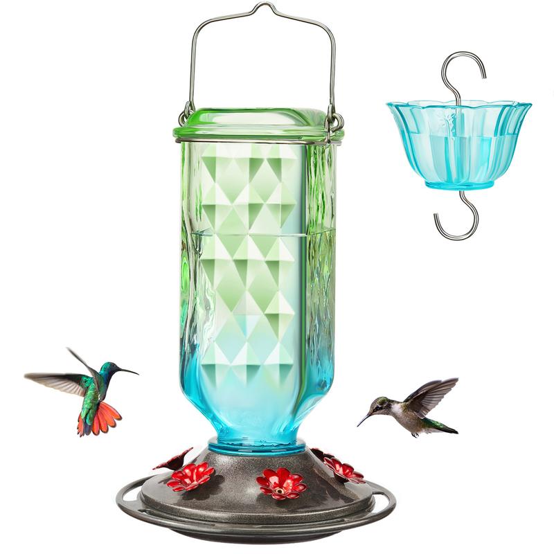 Kingsyard 24oz Glass Hummingbird Feeder for Outdoor Hanging, with Ant Moat & 6 Feeding Port,