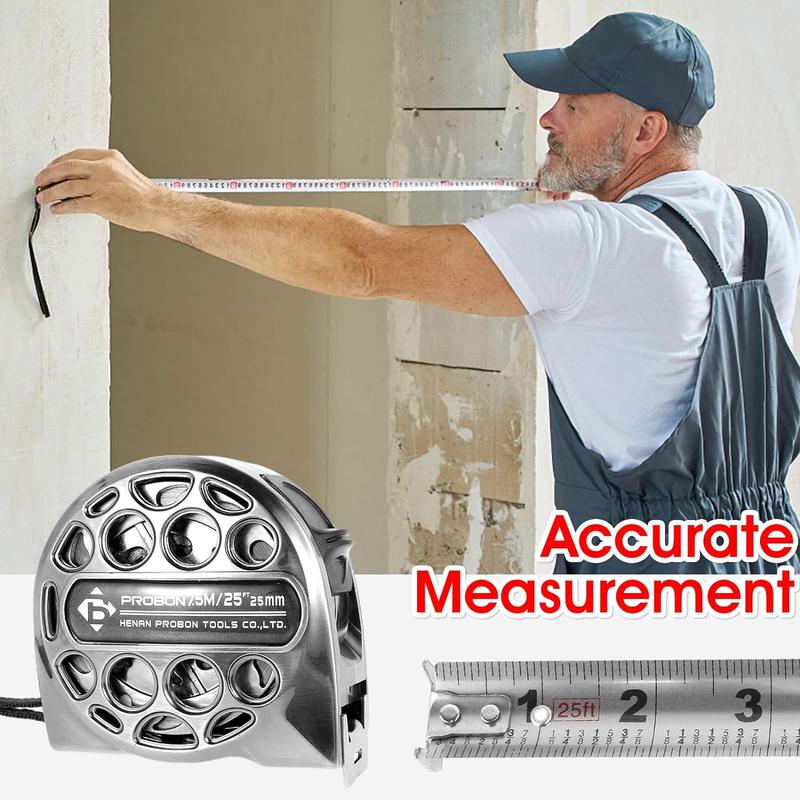 25FT Stainless Steel Measuring Tape, Double-Sided Scale Tape Measure, Portable Retractable Measure Ruler for Household Agricultural Industrial Woodworking,