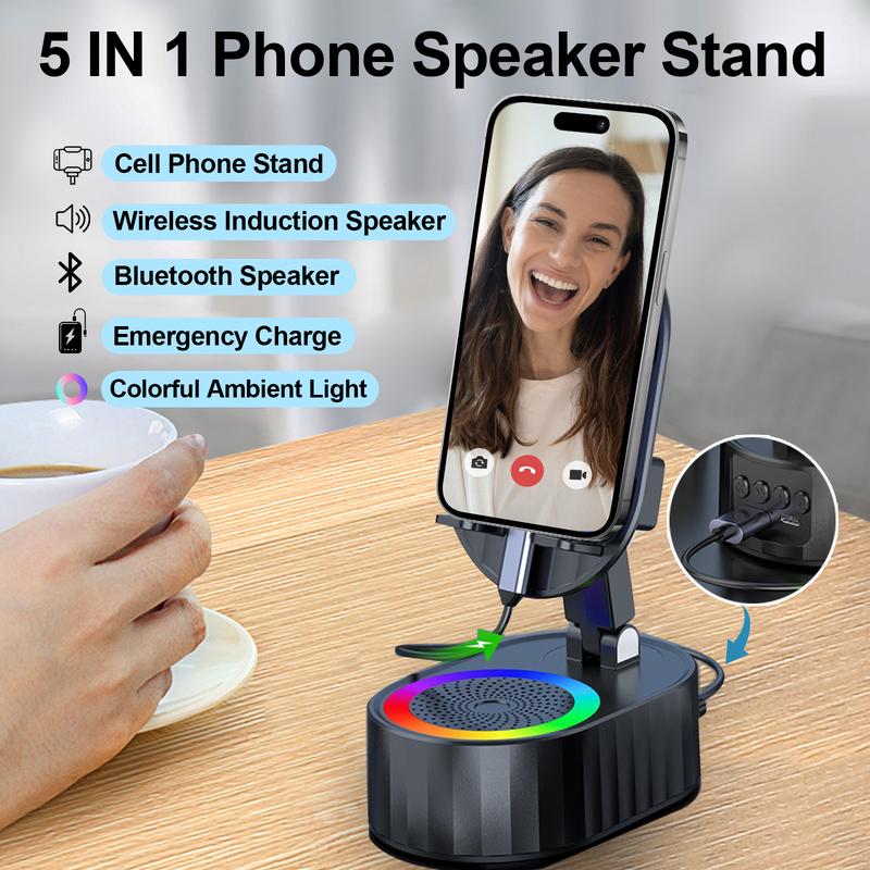 AKLLCCR Wireless Induction Audio Bluetooth Speaker 5in1 Phone Holder Emergency Rechargeable (3000mAh)