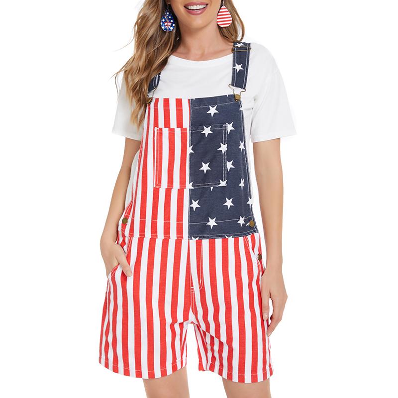 Yuanbang 4th of July American Flag Overalls for Men Women Stretchy Memorial Day Coveralls USA Patriotic Gifts for Couples,