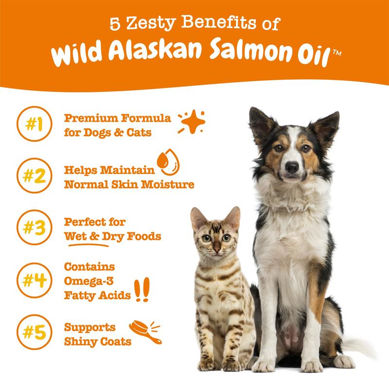 Zesty Paws Wild Alaskan Salmon Oil Formula for Dogs & Cats, Omega 3 Fatty Acid Fish Oil with EPA & DHA for Dog Skin and Coat