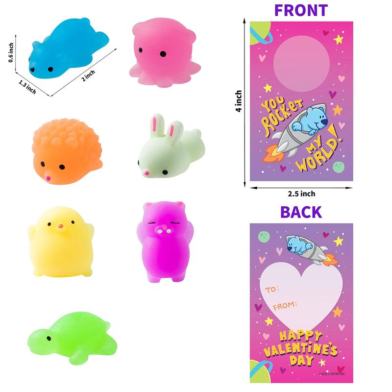 28Pcs Kids Valentines Cards Mochi squishy Toys with Glow-in-The-Dark， 2025 Valentine Exchange Cards