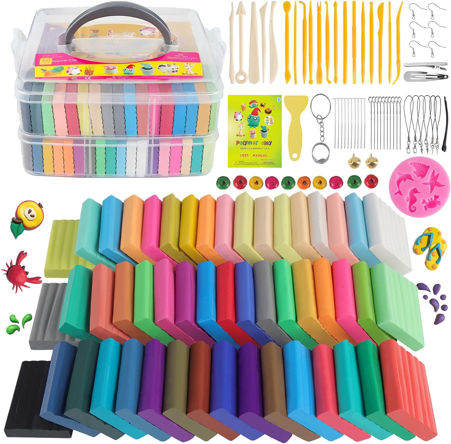 Lightweight Colored Clay Set, 50 Colors, DIY Crafts,