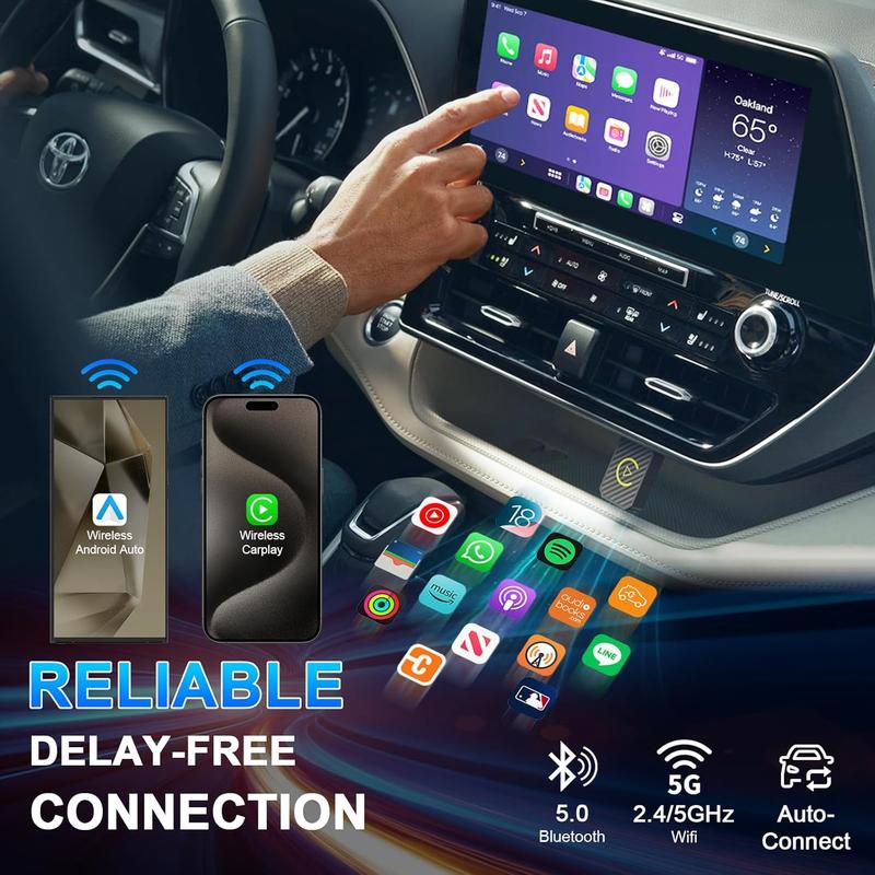 2-in-1 Wireless CarPlay & Android Auto Adapter, Wireless Apple CarPlay Adapter for Factory Wired Cars