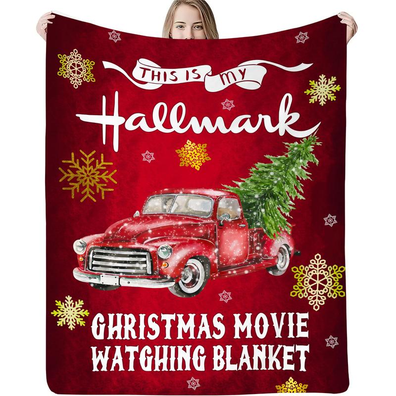 Christmas Car Pattern Blanket, Warm Napping Blanket for Home Office Travel Camping Dormitory