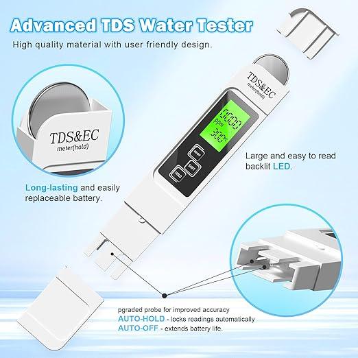 2025 All-New 4 in 1 Tds Meter Digital Water Tester - Accurate and Reliable TDS EC & Temperature(°C,°F) Meter - 0-9990ppm - Professional Testing for Drinking Water, RO/DI System, Aquariums, Pool, etc.