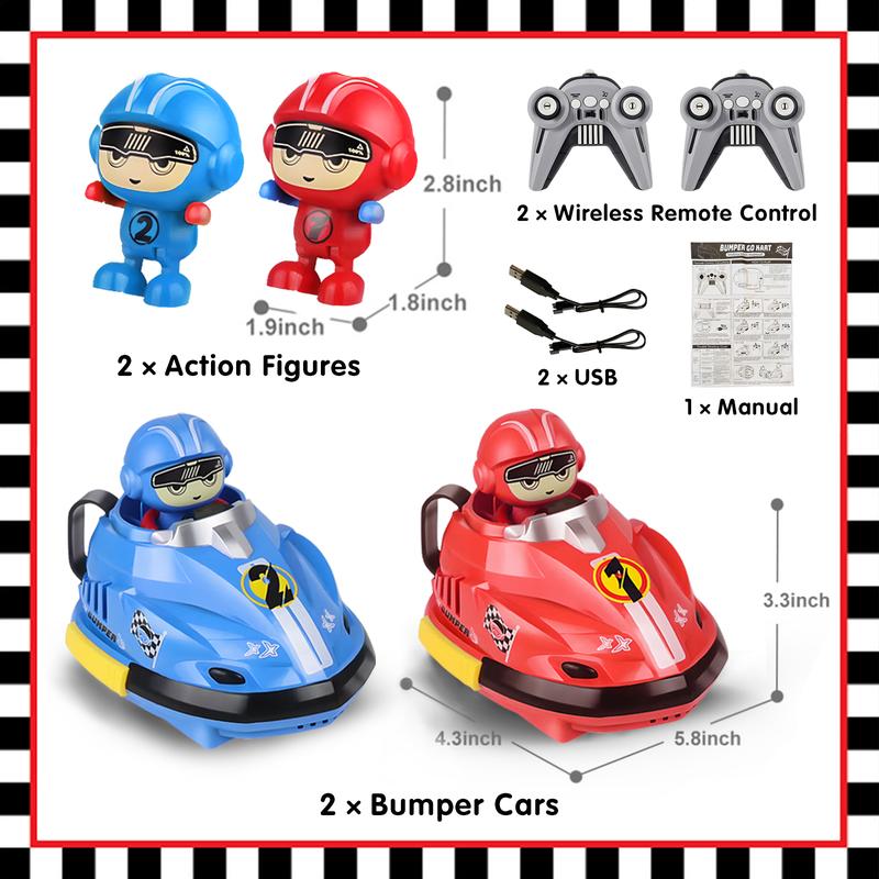 Remote Control Bumper Cars for Kids, 2 Pack RC Car Toys Switchable Speeds with Music & Lights,