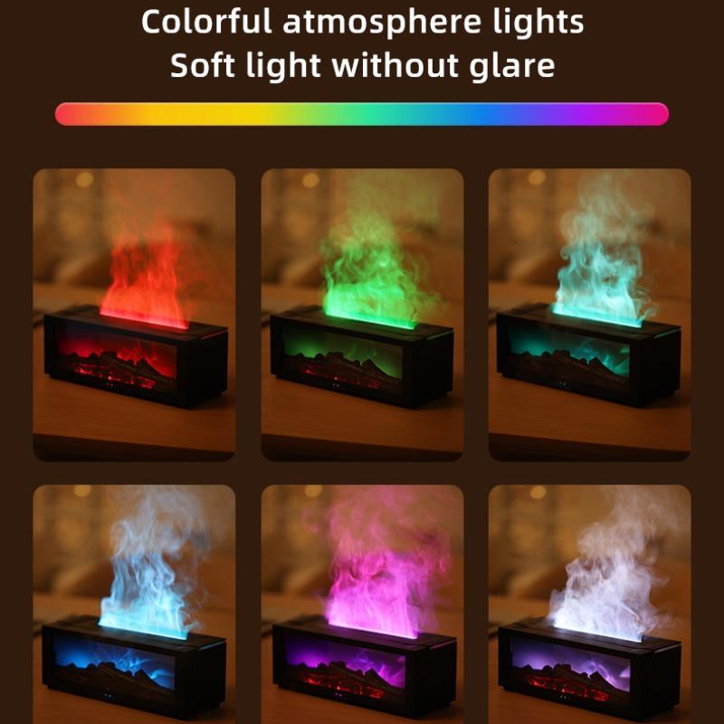 Simulated Fireplace Flame Humidifier, USB Powered Atomizing Mist Maker with Night Light, Portable Humidifier with Timer,