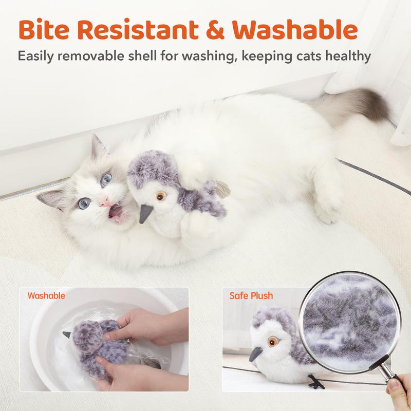 Flapping Bird Cat Toy, Lifelike Bird Chirp , Touch-Activated Kitten Toy Rechargeable,