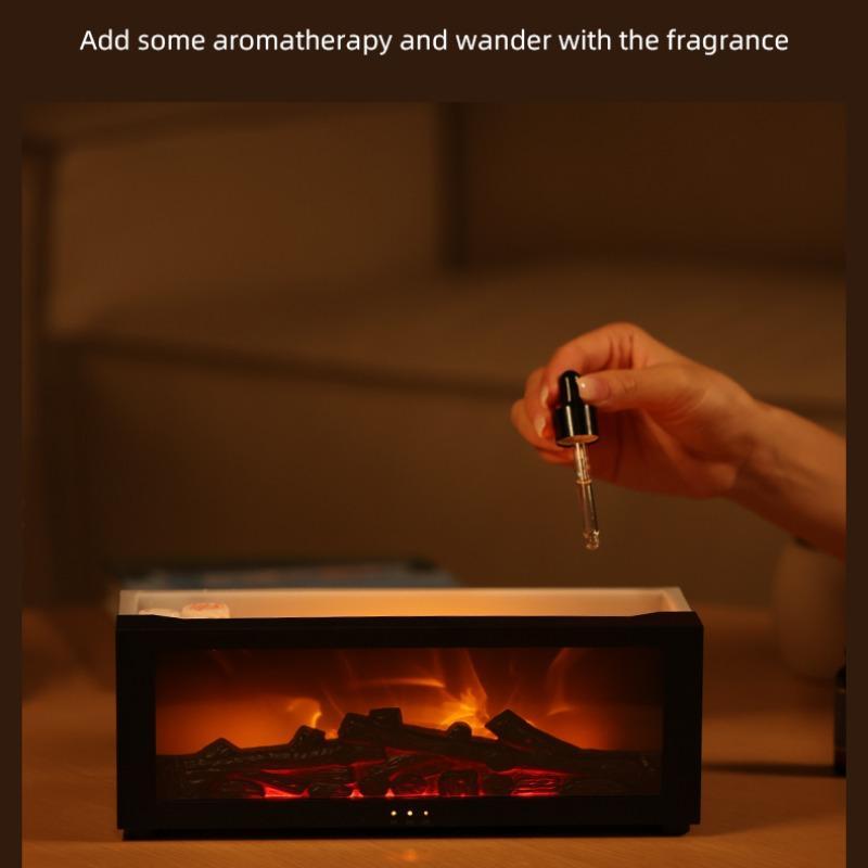 Simulated Fireplace Flame Humidifier, USB Powered Atomizing Mist Maker with Night Light, Portable Humidifier with Timer,