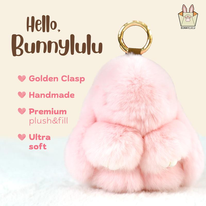 【BunnyLulu】Handmade Bunny PomPom Keychain with Designed Tin Box, Easter Birthday Gift, Charm Accessory for Anxiety Relief