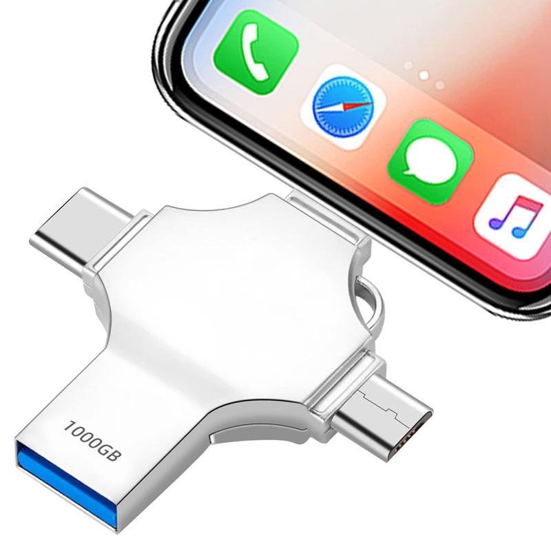 USB Flash Drive, 4-in-1 OTG Memory Stick, Plug and Play External Storage Compatible with iPhone iPad Android Phones PC, Phone Accessories