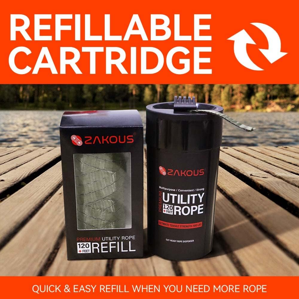 All Purpose Utility Rope Canister, 120 Feet 1100lb Strengh, 100% Nylon Rope Truck Car Vehicle Use - Versatile Usage for Camping Essentials, Hunting, Emergency Preparedness, Tow