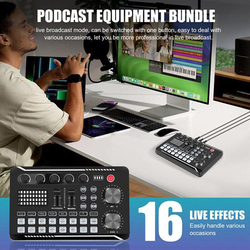 Live Sound Card with DJ Mixer Effects & Voice Changer, Multi-Application Podcast Production Studio Equipment, Sound Card for Streaming Podcasting Gaming
